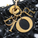 Christian Dior Lady Dior Hand Bag Patent 2way Black Gold Tone Auth BA14818V-17