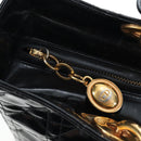 Christian Dior Lady Dior Hand Bag Patent 2way Black Gold Tone Auth BA14818V-18