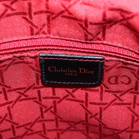 Christian Dior Lady Dior Hand Bag Patent 2way Black Gold Tone Auth BA14818V