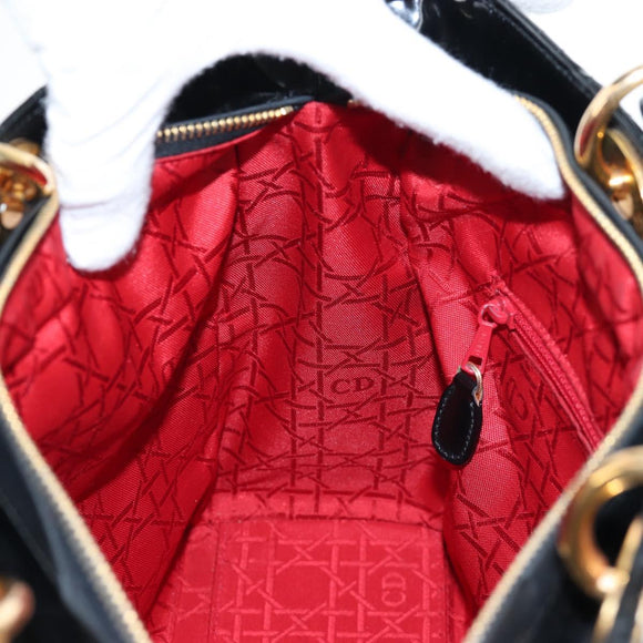 Christian Dior Lady Dior Hand Bag Patent 2way Black Gold Tone Auth BA14818V