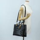 Christian Dior Lady Dior Hand Bag Patent 2way Black Gold Tone Auth BA14818V-26