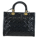 Christian Dior Lady Dior Hand Bag Patent 2way Black Gold Tone Auth BA14818V-3