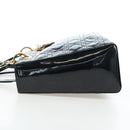 Christian Dior Lady Dior Hand Bag Patent 2way Black Gold Tone Auth BA14818V-4