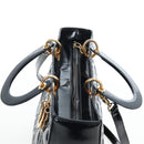 Christian Dior Lady Dior Hand Bag Patent 2way Black Gold Tone Auth BA14818V-6