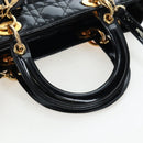 Christian Dior Lady Dior Hand Bag Patent 2way Black Gold Tone Auth BA14818V-7