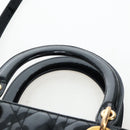 Christian Dior Lady Dior Hand Bag Patent 2way Black Gold Tone Auth BA14818V-8