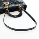 Christian Dior Lady Dior Hand Bag Patent 2way Black Gold Tone Auth BA14818V-9