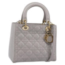 Christian Dior Lady Dior Hand Bag Patent 2way Gray Gold Auth BA14819SAM-1