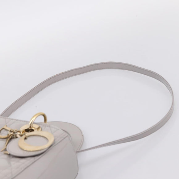 Christian Dior Lady Dior Hand Bag Patent 2way Gray Gold Auth BA14819SAM