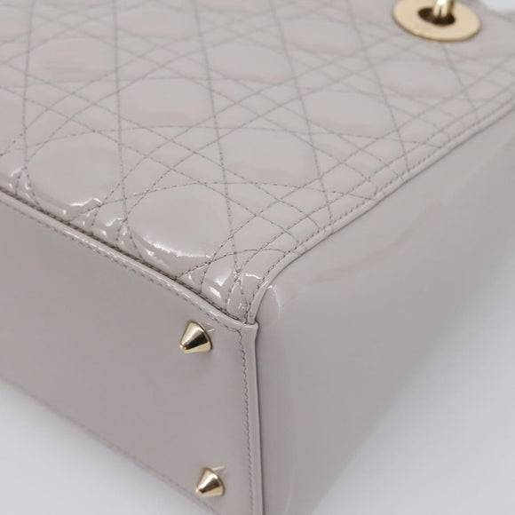 Christian Dior Lady Dior Hand Bag Patent 2way Gray Gold Auth BA14819SAM