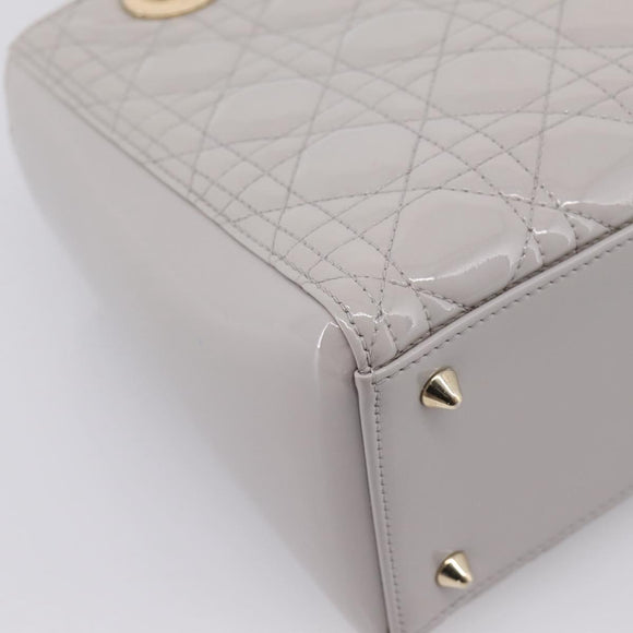 Christian Dior Lady Dior Hand Bag Patent 2way Gray Gold Auth BA14819SAM