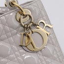 Christian Dior Lady Dior Hand Bag Patent 2way Gray Gold Auth BA14819SAM-16