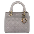 Christian Dior Lady Dior Hand Bag Patent 2way Gray Gold Auth BA14819SAM-2
