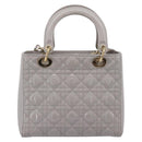 Christian Dior Lady Dior Hand Bag Patent 2way Gray Gold Auth BA14819SAM-3