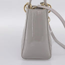 Christian Dior Lady Dior Hand Bag Patent 2way Gray Gold Auth BA14819SAM-4