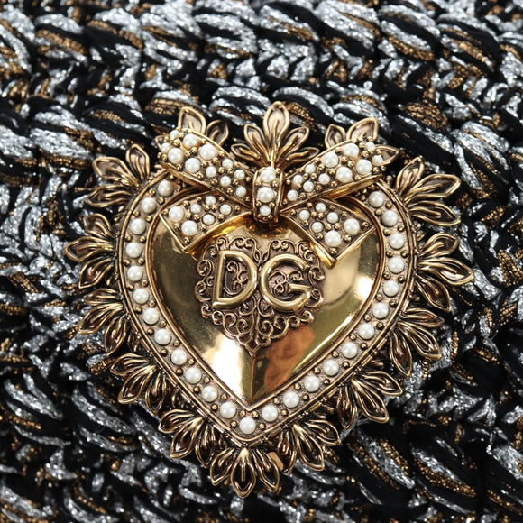 DOLCE&GABBANA Devotion Chain Shoulder Bag Tweed Black Gold Tone Auth BA14821SAM