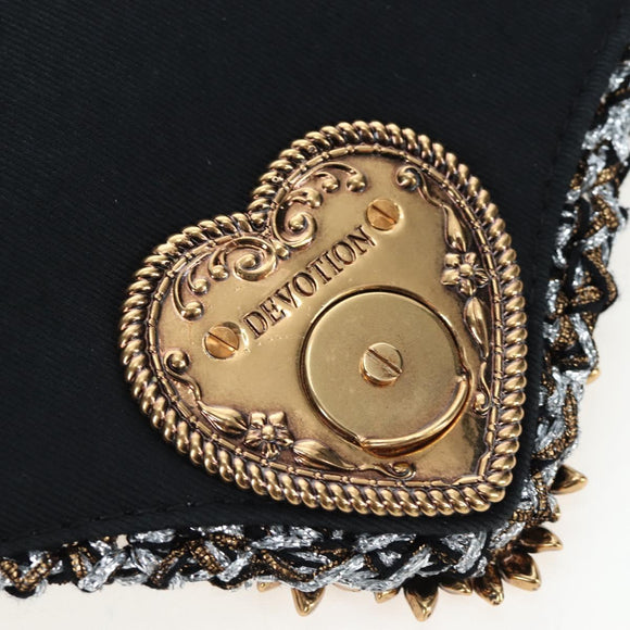 DOLCE&GABBANA Devotion Chain Shoulder Bag Tweed Black Gold Tone Auth BA14821SAM