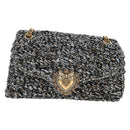 DOLCE&GABBANA Devotion Chain Shoulder Bag Tweed Black Gold Tone Auth BA14821SAM-13