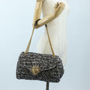 DOLCE&GABBANA Devotion Chain Shoulder Bag Tweed Black Gold Tone Auth BA14821SAM-26
