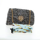 DOLCE&GABBANA Devotion Chain Shoulder Bag Tweed Black Gold Tone Auth BA14821SAM-12