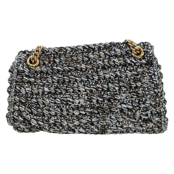 DOLCE&GABBANA Devotion Chain Shoulder Bag Tweed Black Gold Tone Auth BA14821SAM