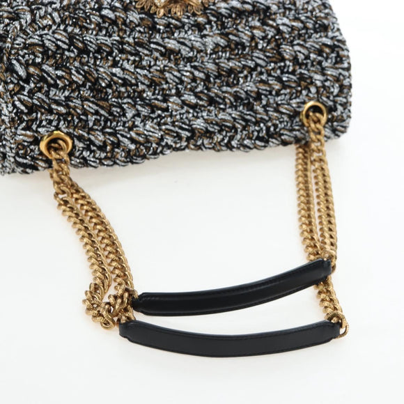 DOLCE&GABBANA Devotion Chain Shoulder Bag Tweed Black Gold Tone Auth BA14821SAM