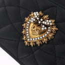 DOLCE&GABBANA Devotion Card Holder Medium Leather Black Gold Tone Auth BA14822V-17