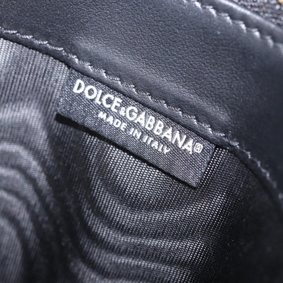 DOLCE&GABBANA Devotion Card Holder Medium Leather Black Gold Tone Auth BA14822V