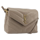 SAINT LAURENT Lulu Shoulder Bag Leather Beige Gold Tone 467072 Auth BA14823V-1