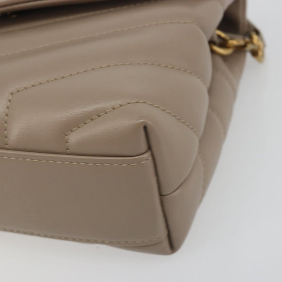 SAINT LAURENT Lulu Shoulder Bag Leather Beige Gold Tone 467072 Auth BA14823V