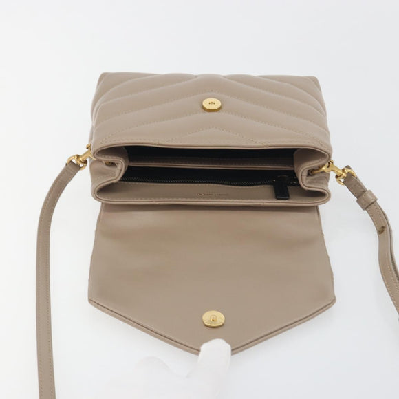SAINT LAURENT Lulu Shoulder Bag Leather Beige Gold Tone 467072 Auth BA14823V