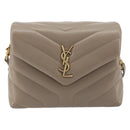 SAINT LAURENT Lulu Shoulder Bag Leather Beige Gold Tone 467072 Auth BA14823V-2