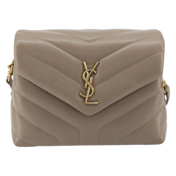 SAINT LAURENT Lulu Shoulder Bag Leather Beige Gold Tone 467072 Auth BA14823V