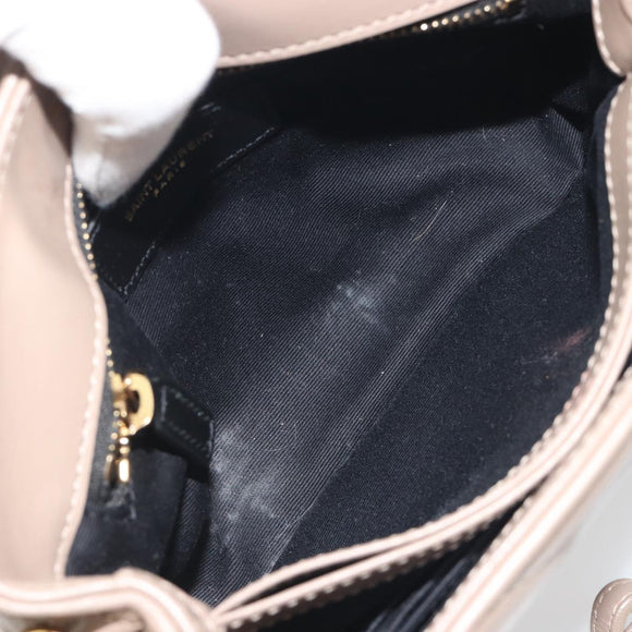 SAINT LAURENT Lulu Shoulder Bag Leather Beige Gold Tone 467072 Auth BA14823V