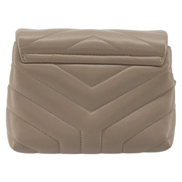 SAINT LAURENT Lulu Shoulder Bag Leather Beige Gold Tone 467072 Auth BA14823V