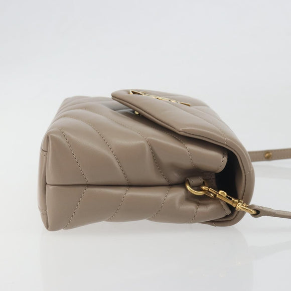 SAINT LAURENT Lulu Shoulder Bag Leather Beige Gold Tone 467072 Auth BA14823V