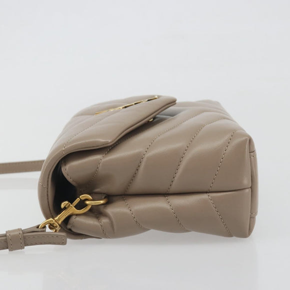 SAINT LAURENT Lulu Shoulder Bag Leather Beige Gold Tone 467072 Auth BA14823V