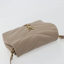 SAINT LAURENT Lulu Shoulder Bag Leather Beige Gold Tone 467072 Auth BA14823V-6