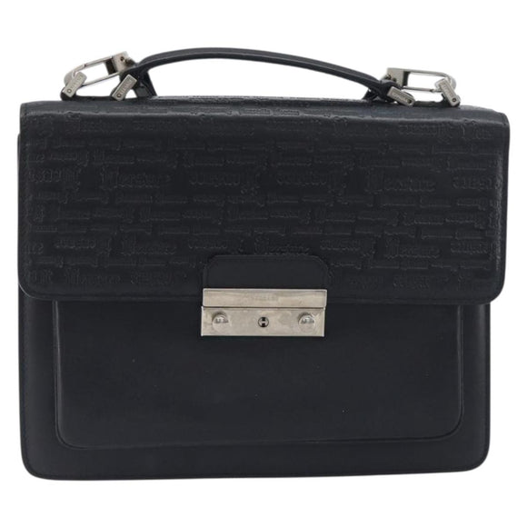 VERSACE Hand Bag Leather 2way Black Silver Auth BA14829