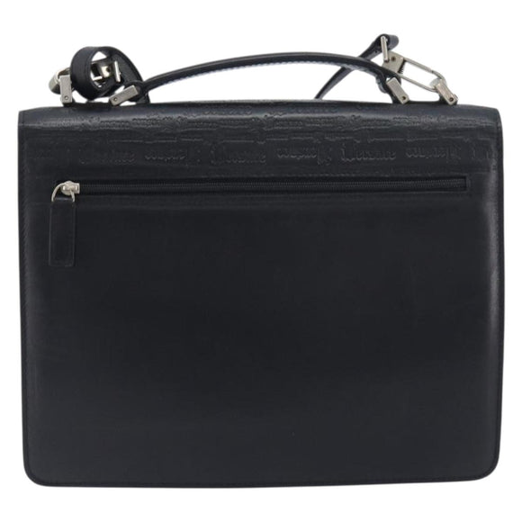 VERSACE Hand Bag Leather 2way Black Silver Auth BA14829