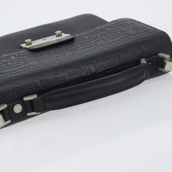 VERSACE Hand Bag Leather 2way Black Silver Auth BA14829