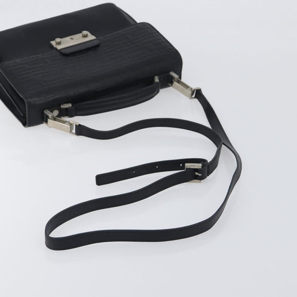 VERSACE Hand Bag Leather 2way Black Silver Auth BA14829