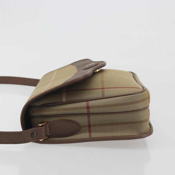 Burberrys Nova Check Shoulder Bag Canvas Beige Gold Tone Auth BA14831