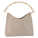 GUCCI Bamboo Shoulder Bag Leather Beige Gold Tone 001 2058 1883 Auth BA14832-2
