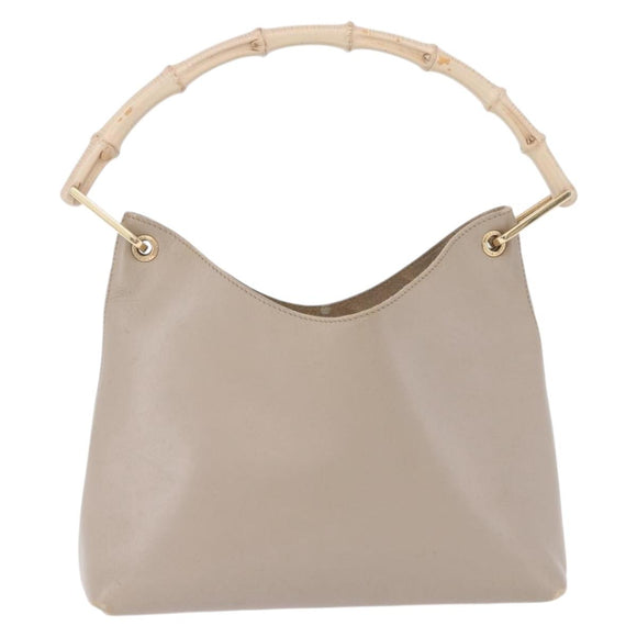 GUCCI Bamboo Shoulder Bag Leather Beige Gold Tone 001 2058 1883 Auth BA14832