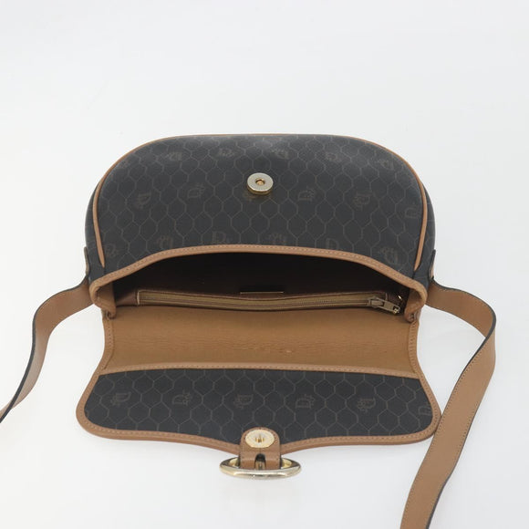 Christian Dior Honeycomb Shoulder Bag PVC Leather Black Gold Tone Auth BA14833
