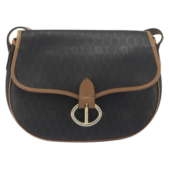 Christian Dior Honeycomb Shoulder Bag PVC Leather Black Gold Tone Auth BA14833