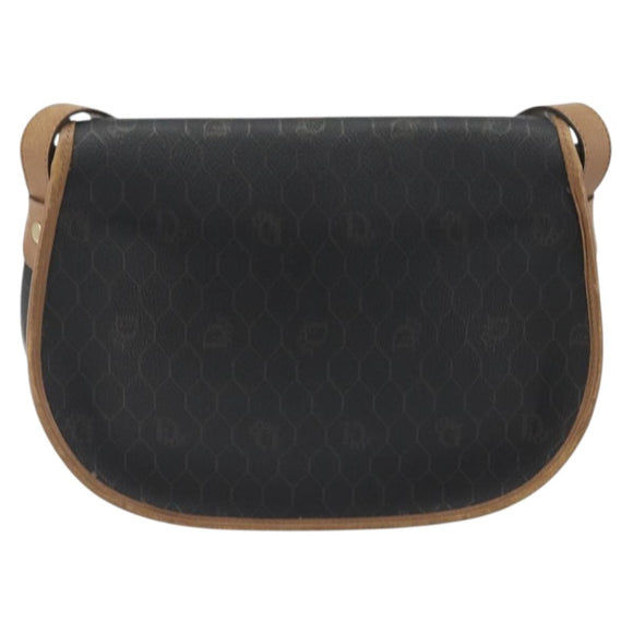 Christian Dior Honeycomb Shoulder Bag PVC Leather Black Gold Tone Auth BA14833