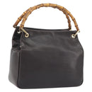 GUCCI Bamboo Hand Bag Leather Brown Gold Tone 000 3444 0575 Auth BA14834-1