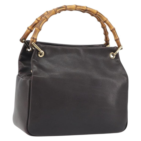 GUCCI Bamboo Hand Bag Leather Brown Gold Tone 000 3444 0575 Auth BA14834